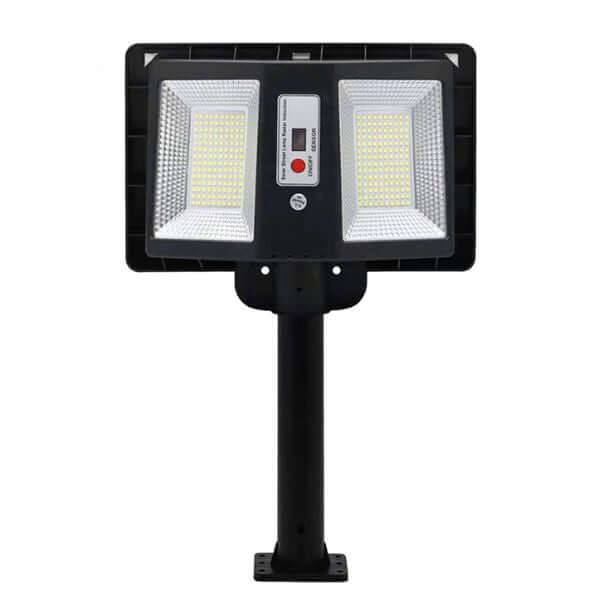 200w solar street lamp with sleek design, mounted on a pole, illuminating a pathway at dusk.