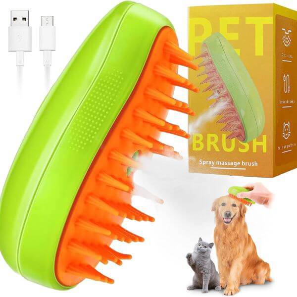 3 in 1 Electric Steam Pet Brush featuring a sleek design, steam function, and bristles for grooming pets effectively.