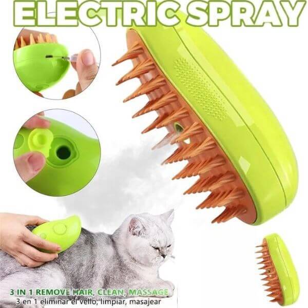 3 in 1 Electric Steam Pet Brush with ergonomic handle and steam feature for effective pet grooming and cleaning.
