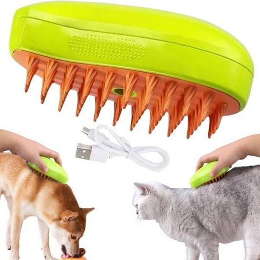 3 in 1 Electric Steam Pet Brush with steam function and ergonomic handle for effective pet grooming and cleaning.