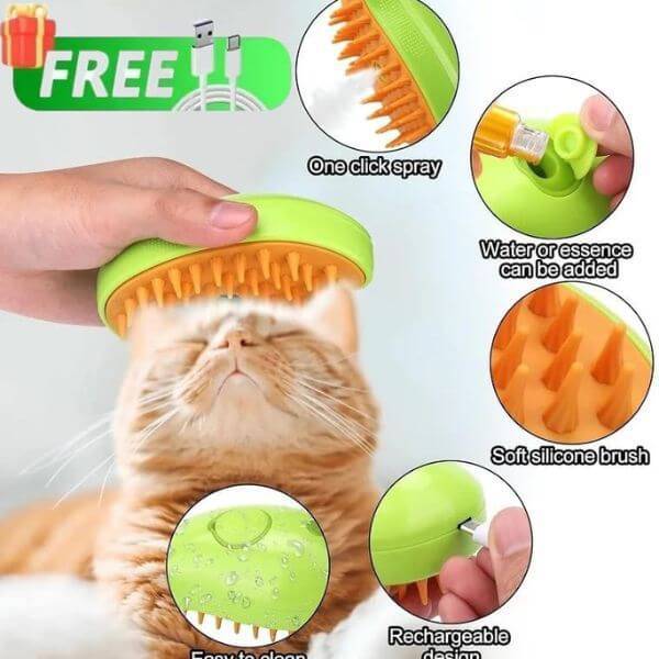 3 in 1 Electric Steam Pet Brush with ergonomic handle and steam nozzle for effective pet grooming and cleaning.