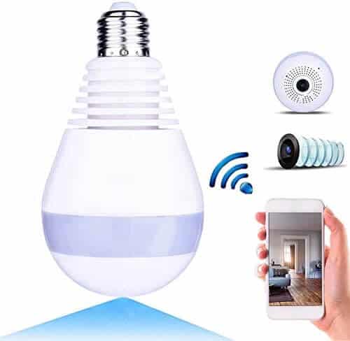 360 Degree IP Camera Light Bulb with integrated camera, showing bulb design and camera lens detail.