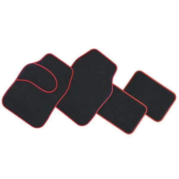 4 piece car floor mats in black, designed for full coverage and protection of vehicle interior.