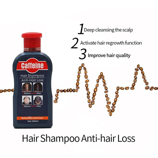 Caffeine Shampoo C1 bottle designed to combat hair loss, featuring a sleek design and easy-to-use cap.