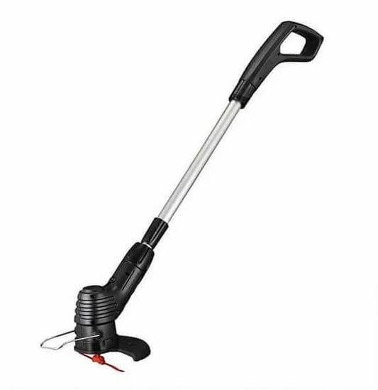 Rechargeable cordless bionic garden trimmer with ergonomic handle and sharp blades in a green garden setting.